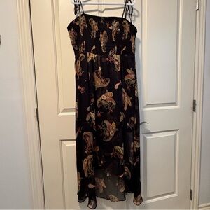 NWT Vince Camuto Black Paisley High Low Maxi Dress Smocked Bodice Plus Sz XXL